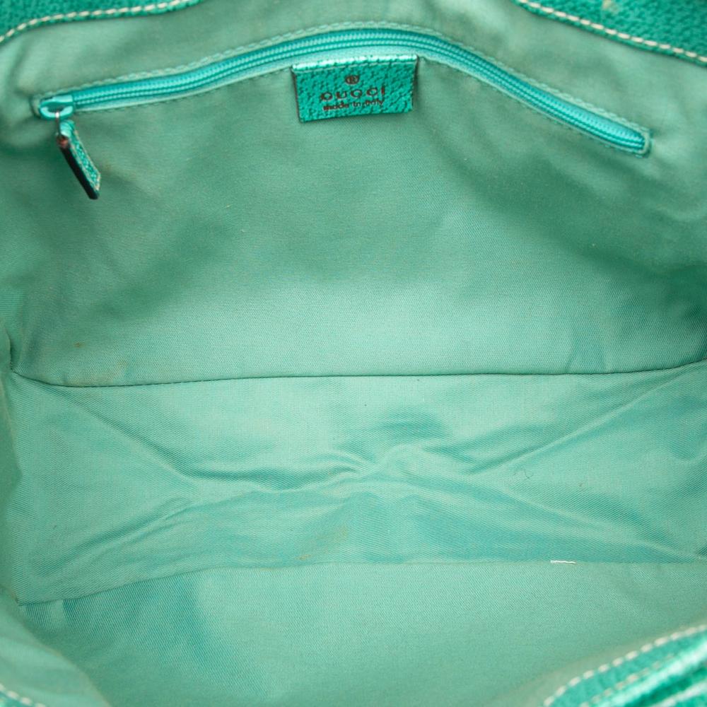 Gucci AB Gucci Brown Beige with Blue Turquoise Canvas Fabric GG Tote Italy