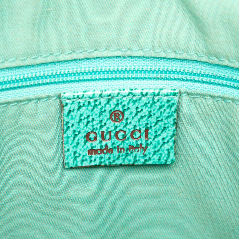 Gucci AB Gucci Brown Beige with Blue Turquoise Canvas Fabric GG Tote Italy