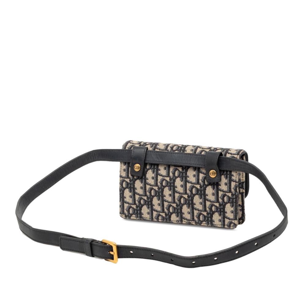 Christian Dior B Dior Blue Navy Canvas Fabric Oblique Saddle Belt Bag Italy