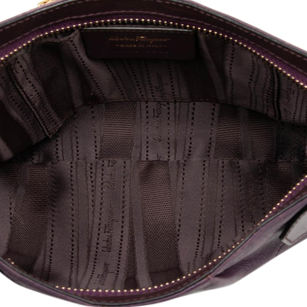 Ferragamo B Ferragamo Purple Calf Leather Gancini Chain Crossbody Italy