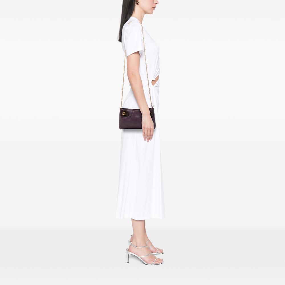 Ferragamo B Ferragamo Purple Calf Leather Gancini Chain Crossbody Italy