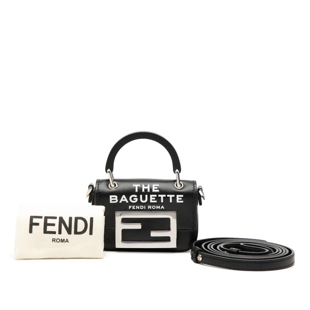 Fendi AB Fendi Black Calf Leather Nano Maxi Handle Baguette Italy
