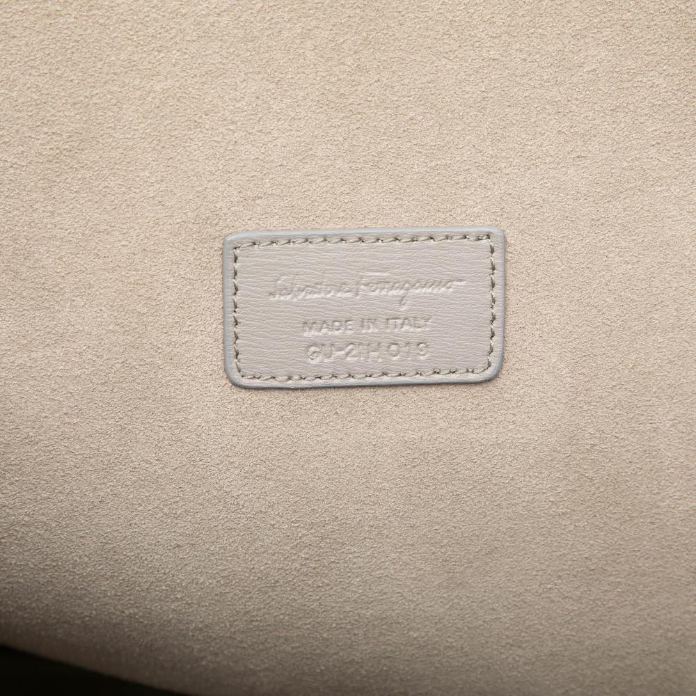 Ferragamo AB Ferragamo Gray Light Gray Calf Leather Gancio Tote Italy