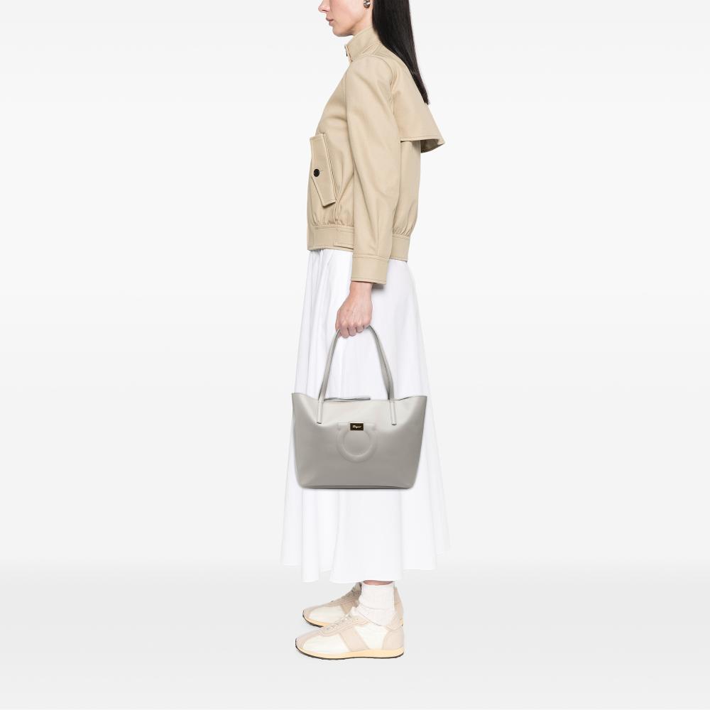 Ferragamo AB Ferragamo Gray Light Gray Calf Leather Gancio Tote Italy