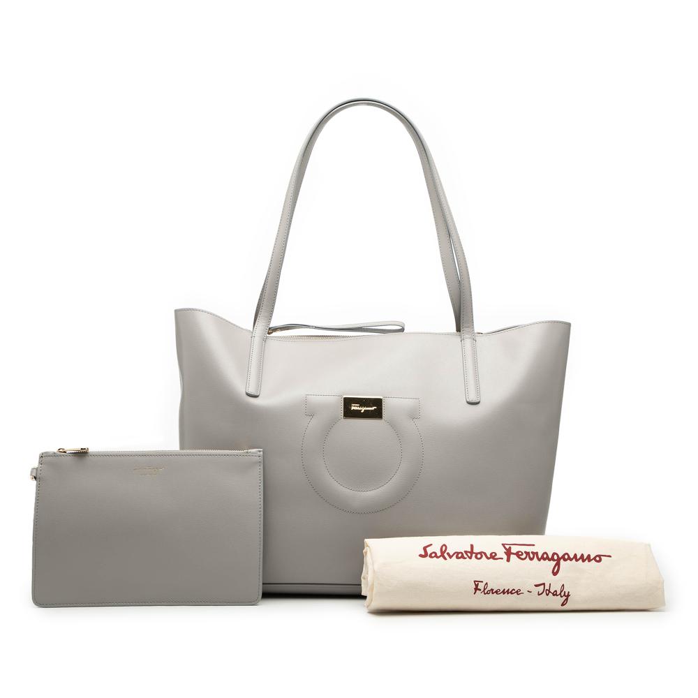 Ferragamo AB Ferragamo Gray Light Gray Calf Leather Gancio Tote Italy