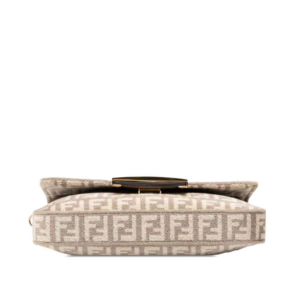 Fendi AB Fendi Brown Light Beige Velvet Fabric Zucchino Baguette Phone Pouch Satchel Italy