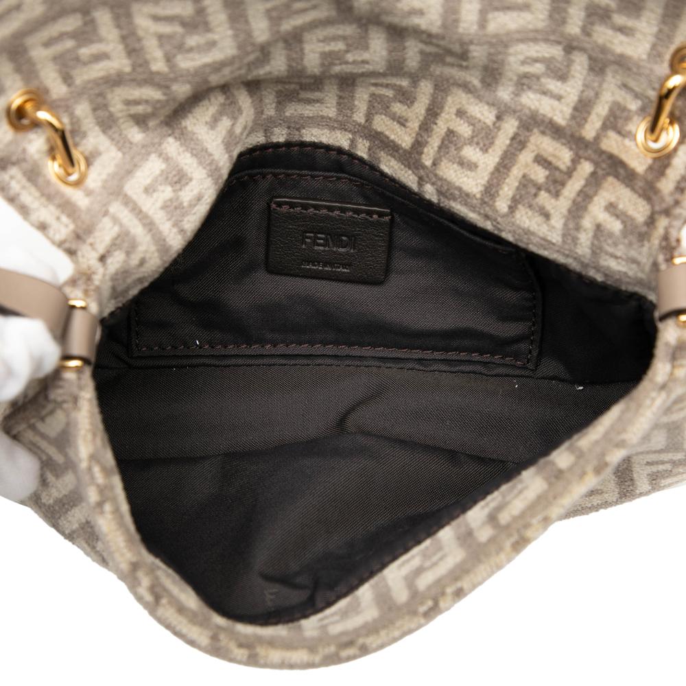 Fendi AB Fendi Brown Light Beige Velvet Fabric Zucchino Baguette Phone Pouch Satchel Italy