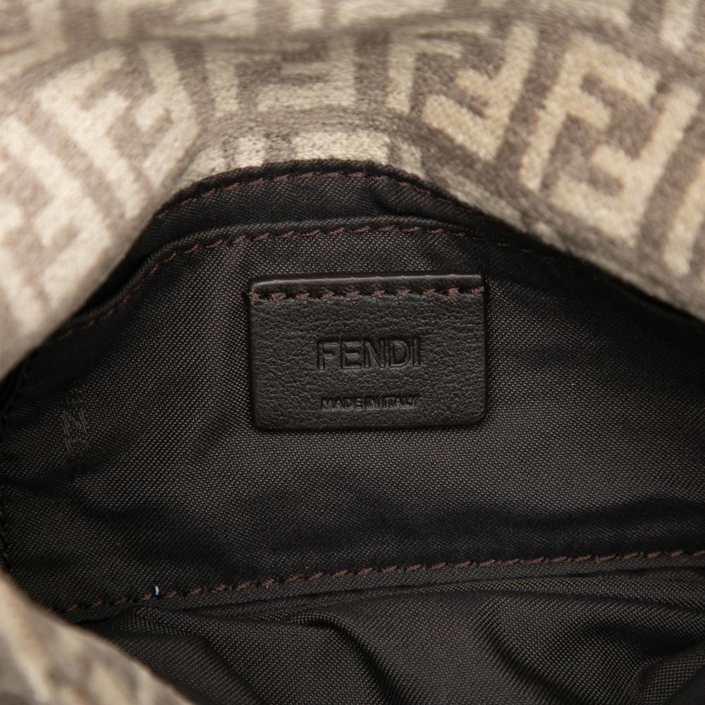 Fendi AB Fendi Brown Light Beige Velvet Fabric Zucchino Baguette Phone Pouch Satchel Italy