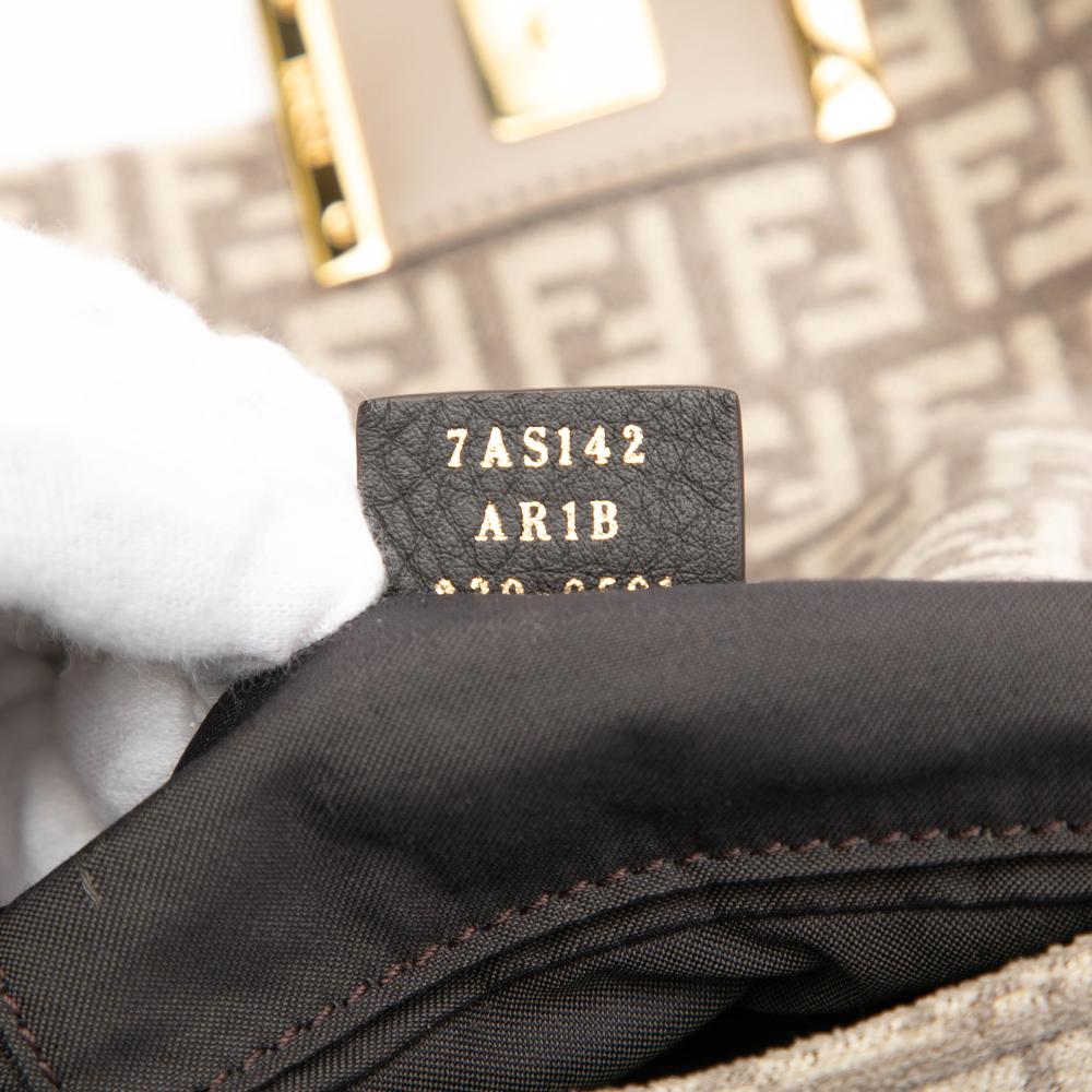 Fendi AB Fendi Brown Light Beige Velvet Fabric Zucchino Baguette Phone Pouch Satchel Italy