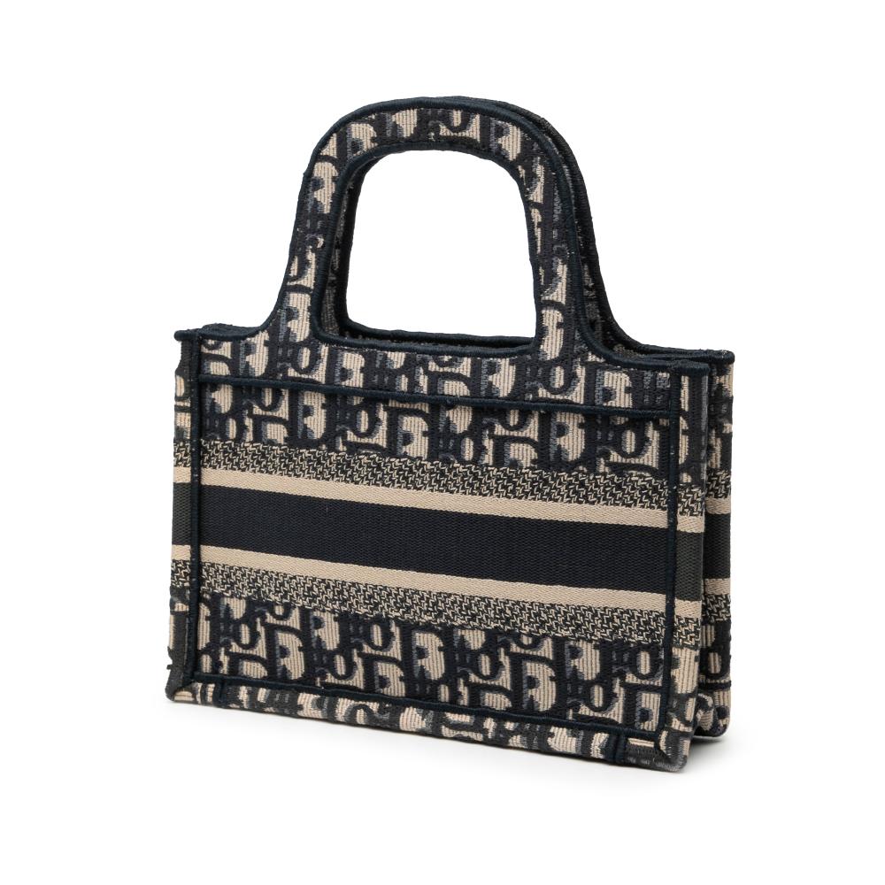 Christian Dior B Dior Blue Navy Canvas Fabric Mini Oblique Book Tote Italy