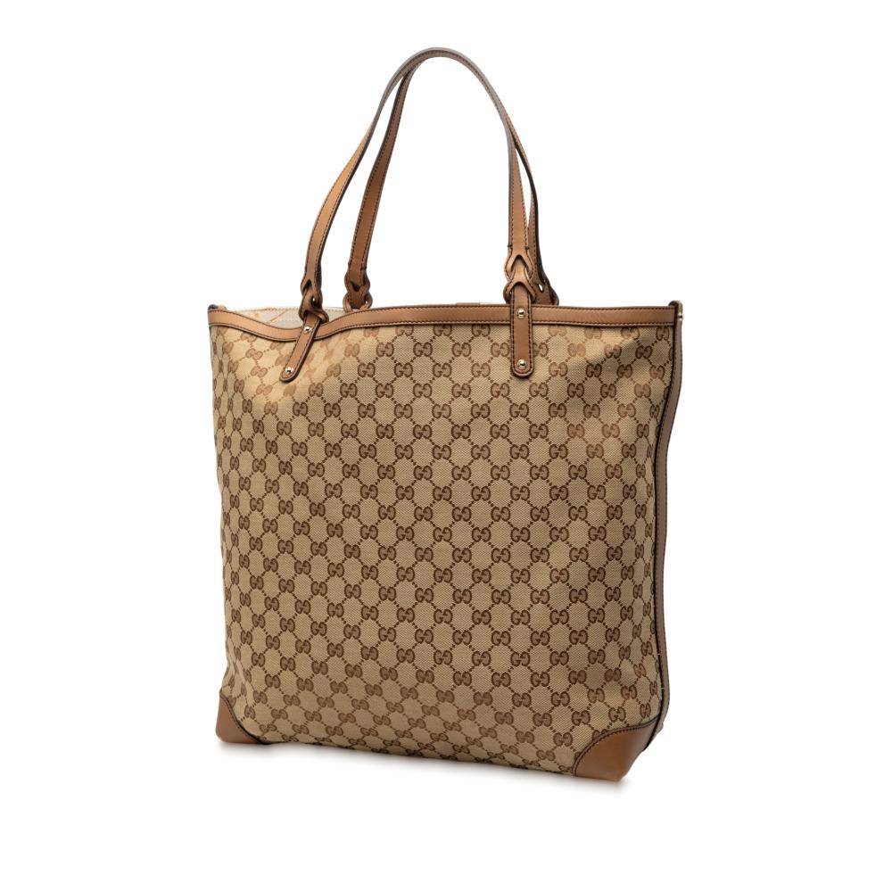 Gucci AB Gucci Brown Beige Canvas Fabric GG Craft Tote Italy