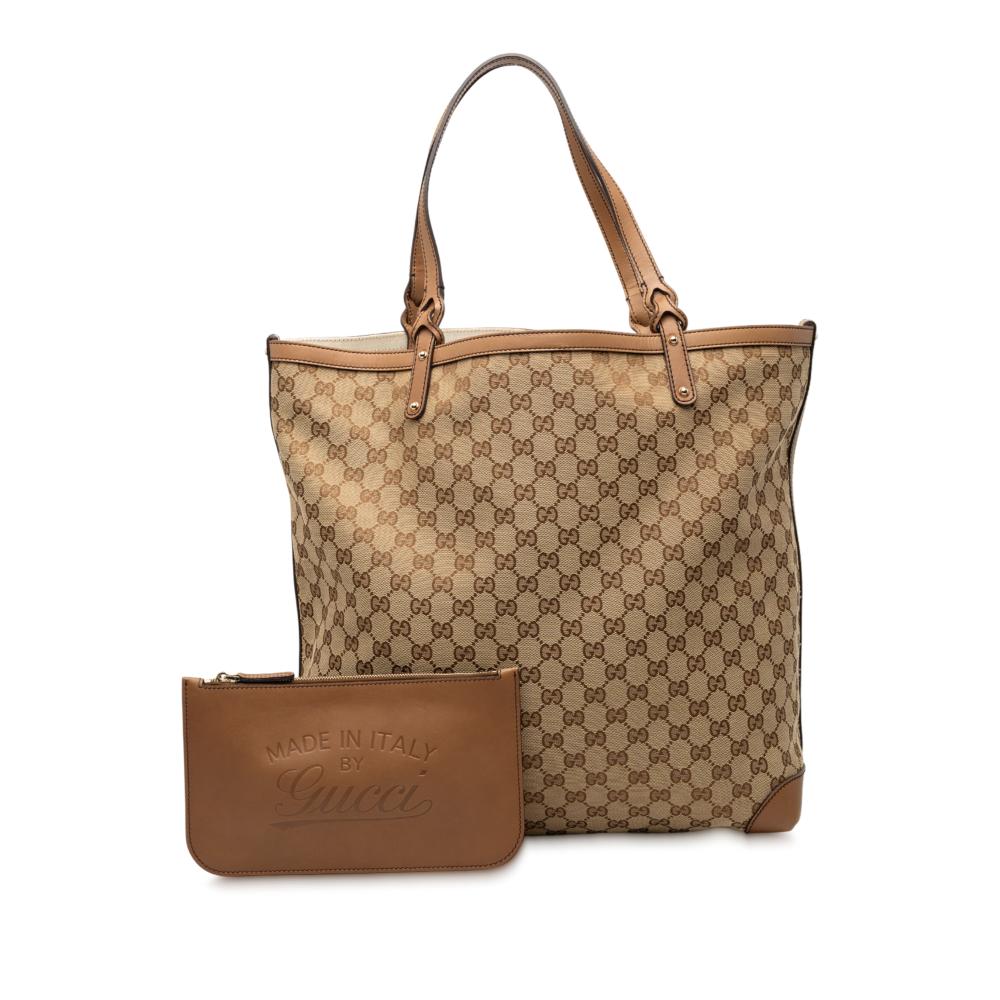 Gucci AB Gucci Brown Beige Canvas Fabric GG Craft Tote Italy