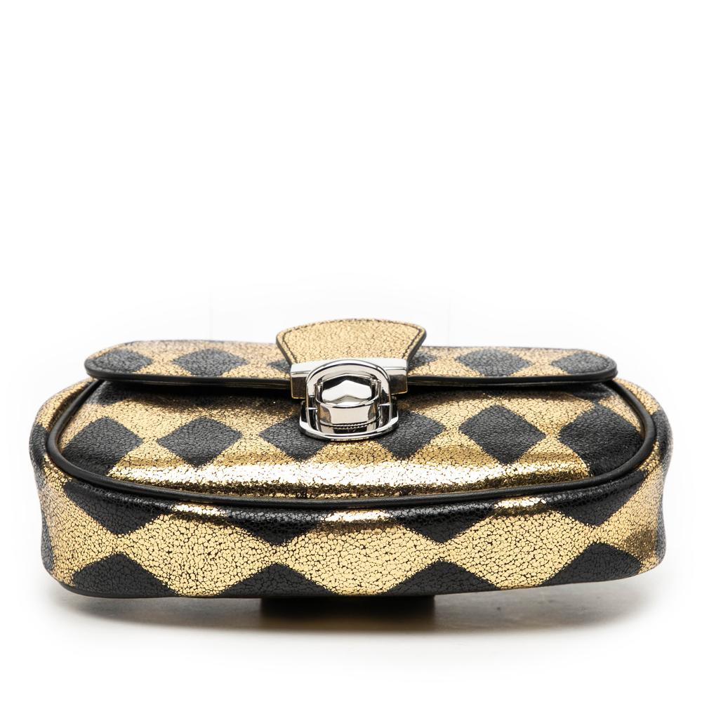 Gucci AB Gucci Gold with Black Calf Leather Metallic skin Belt Bag Italy