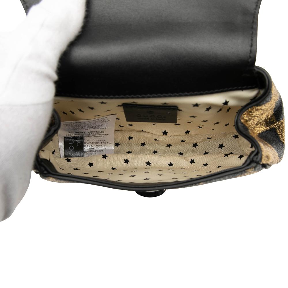 Gucci AB Gucci Gold with Black Calf Leather Metallic skin Belt Bag Italy