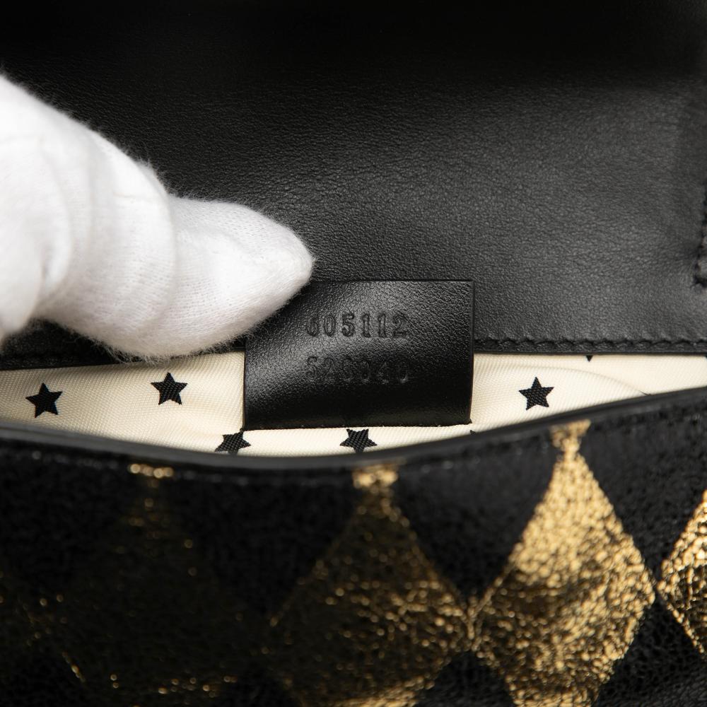 Gucci AB Gucci Gold with Black Calf Leather Metallic skin Belt Bag Italy