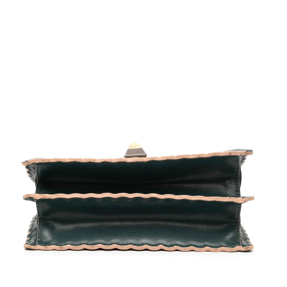 Fendi B Fendi Green Dark Green Calf Leather Small Scalloped Kan I Crossbody Italy