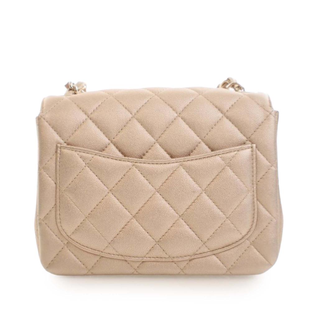 Chanel AB Chanel Gold Light Gold Lambskin Leather Leather Mini Square Classic Lambskin Single Flap France