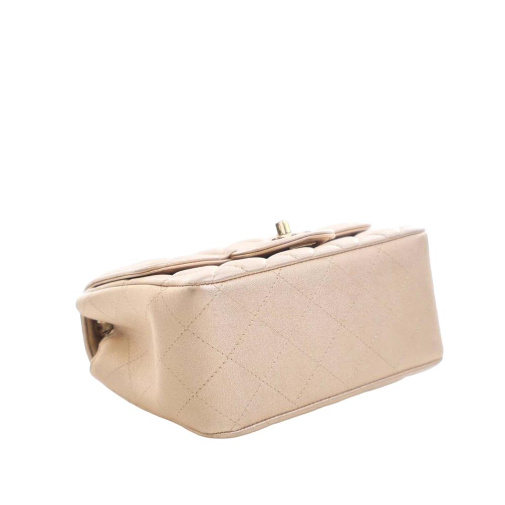 Chanel AB Chanel Gold Light Gold Lambskin Leather Leather Mini Square Classic Lambskin Single Flap France