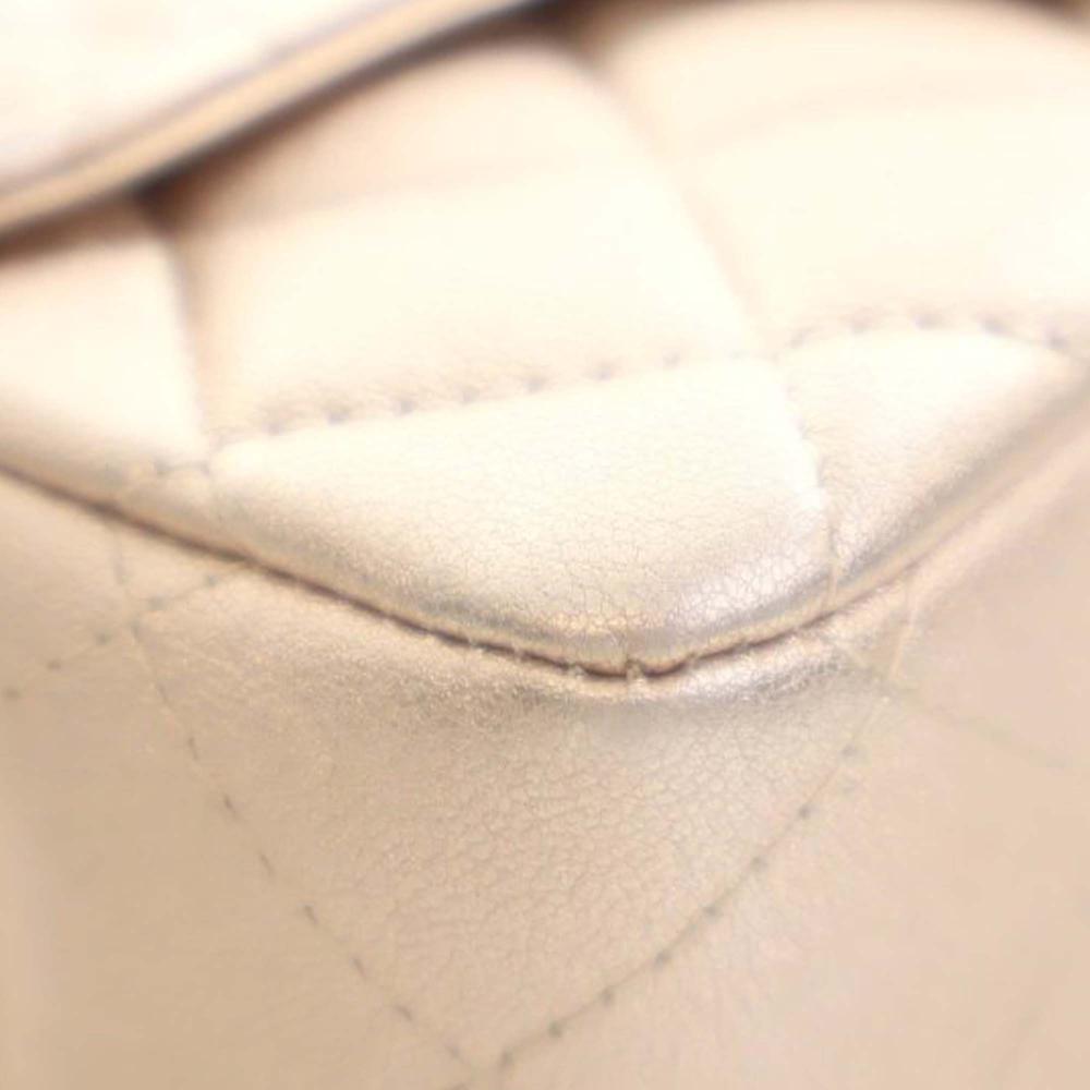 Chanel AB Chanel Gold Light Gold Lambskin Leather Leather Mini Square Classic Lambskin Single Flap France