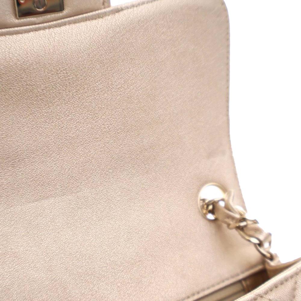 Chanel AB Chanel Gold Light Gold Lambskin Leather Leather Mini Square Classic Lambskin Single Flap France