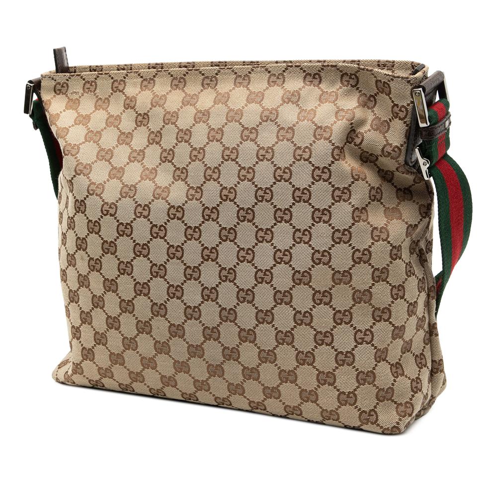 Gucci B Gucci Brown Beige Canvas Fabric GG Web Crossbody Italy