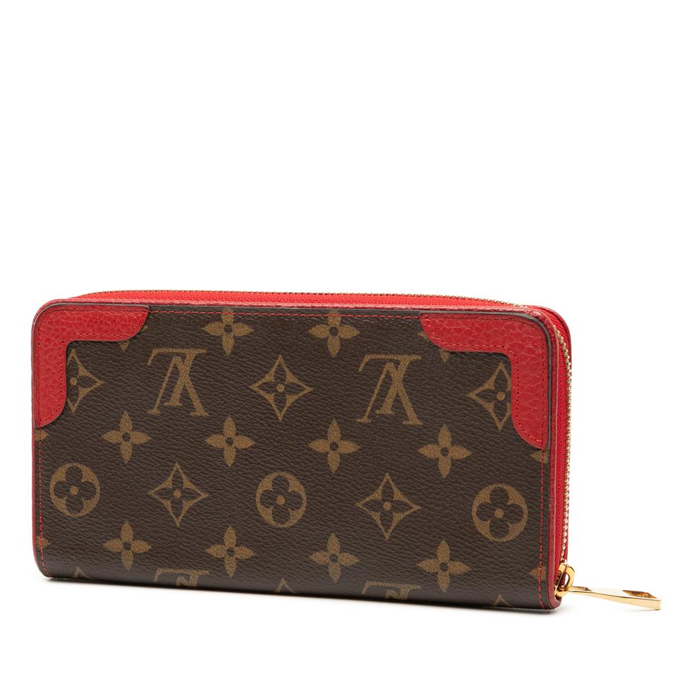 Louis Vuitton B Louis Vuitton Brown with Red Monogram Canvas Fabric Monogram Retiro Zippy Wallet France