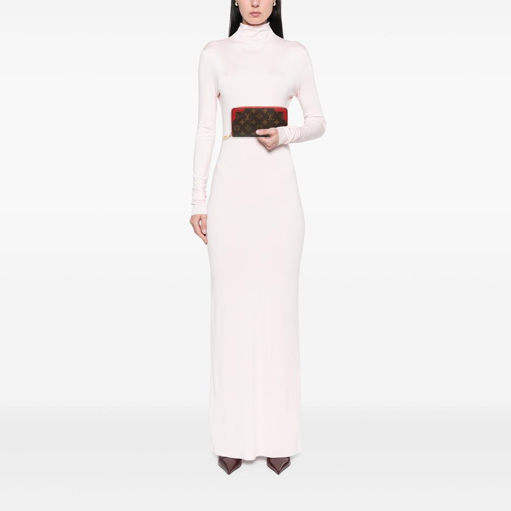 Louis Vuitton B Louis Vuitton Brown with Red Monogram Canvas Fabric Monogram Retiro Zippy Wallet France