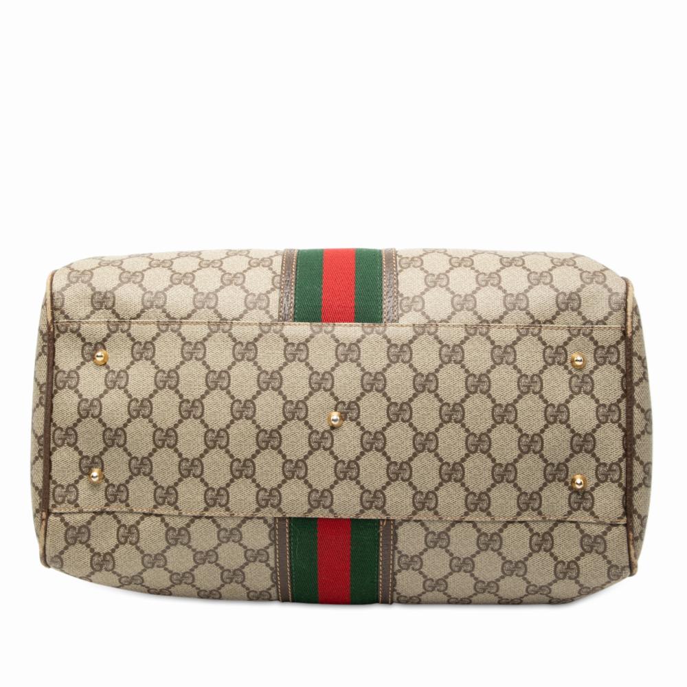 Gucci B Gucci Brown Coated Canvas Fabric GG Supreme Web Boston Bag Italy