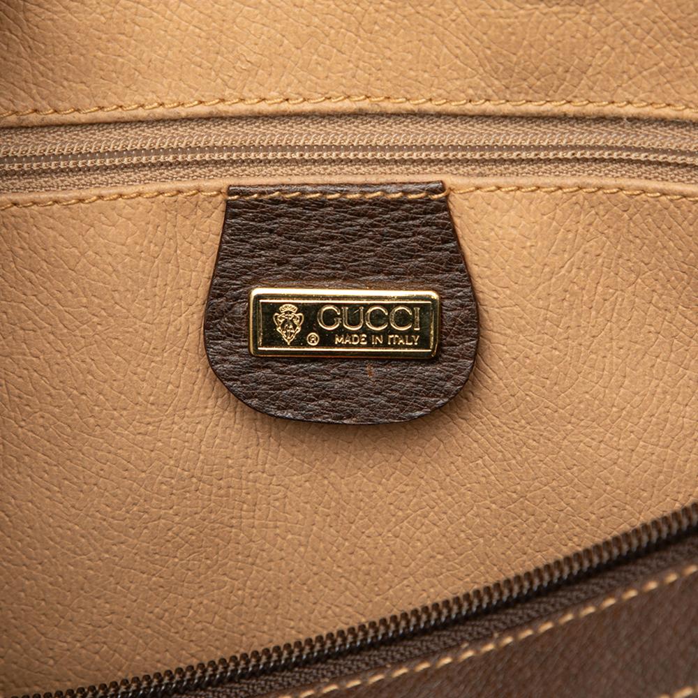 Gucci B Gucci Brown Coated Canvas Fabric GG Supreme Web Boston Bag Italy