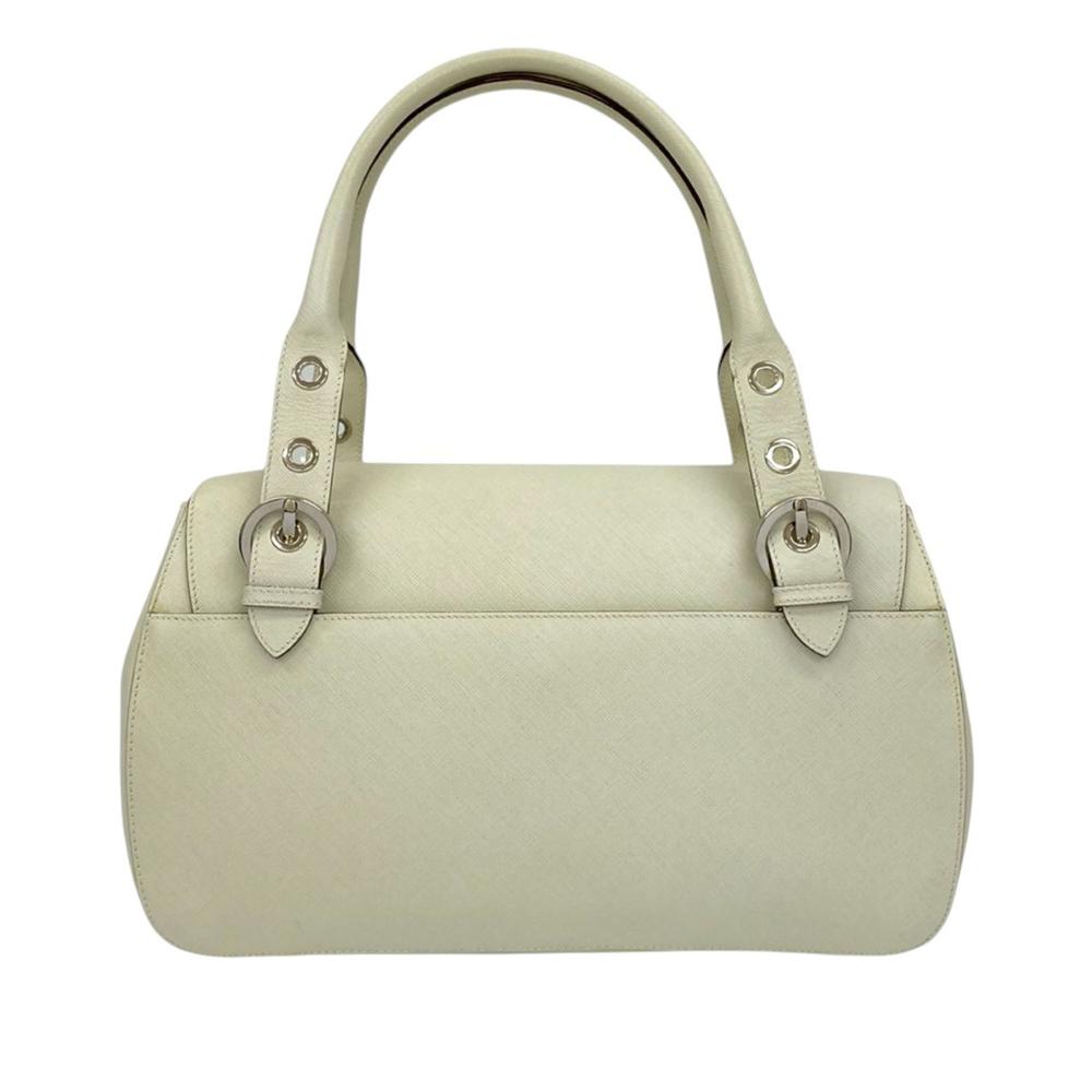 Ferragamo AB Ferragamo White Calf Leather Gancini Handbag Italy