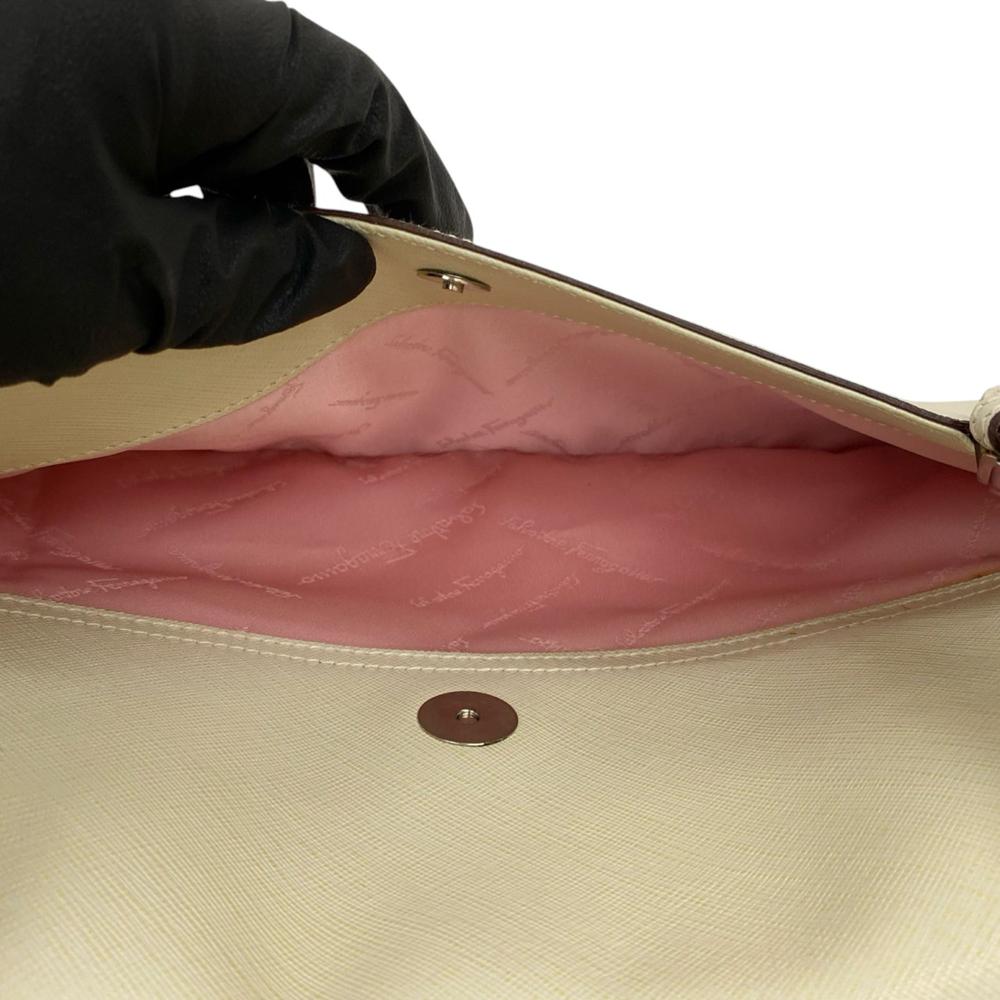 Ferragamo AB Ferragamo White Calf Leather Gancini Handbag Italy