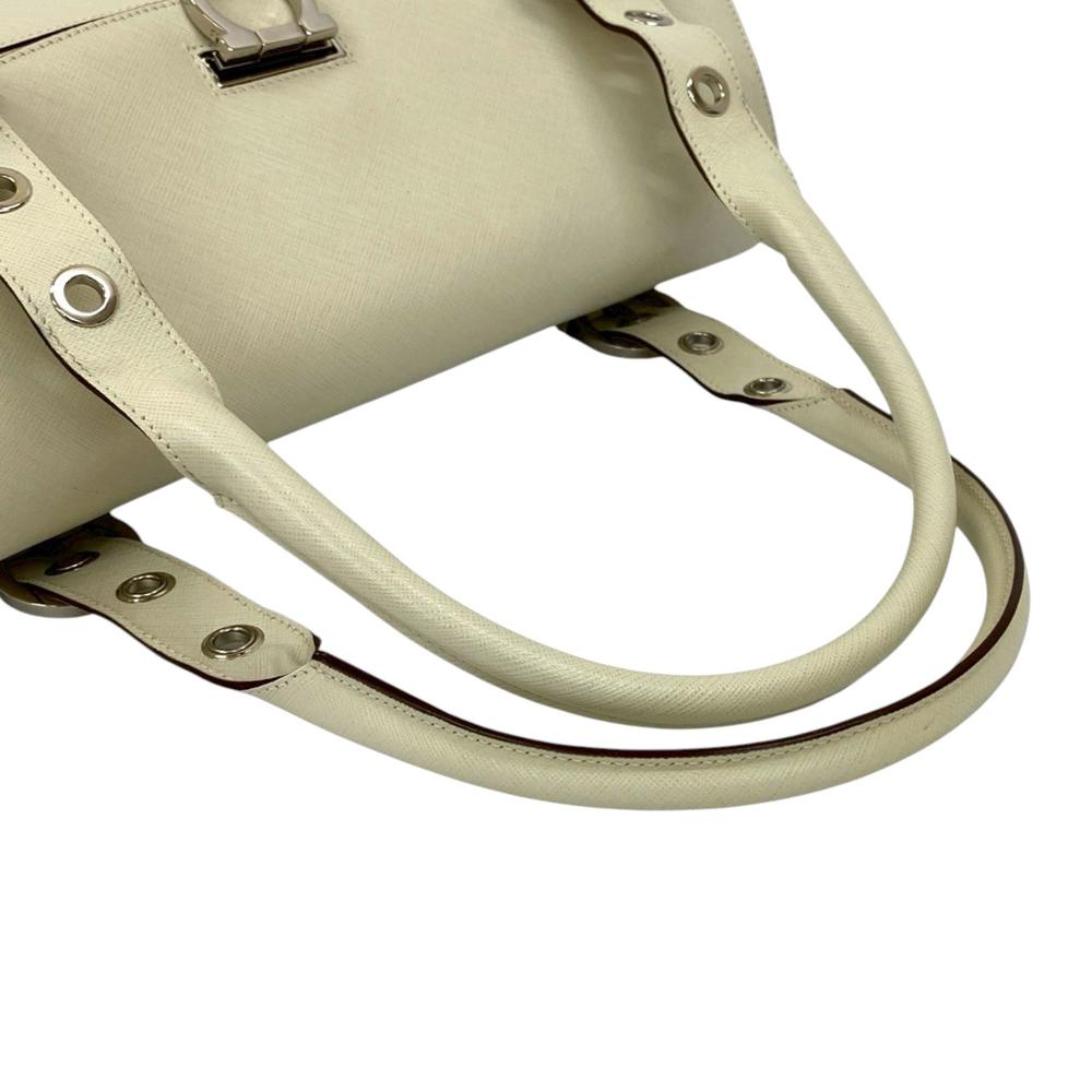 Ferragamo AB Ferragamo White Calf Leather Gancini Handbag Italy