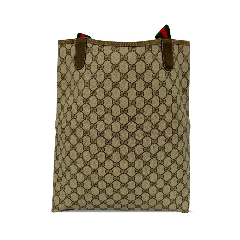 Gucci AB Gucci Brown Beige Coated Canvas Fabric GG Supreme Web Tote Italy