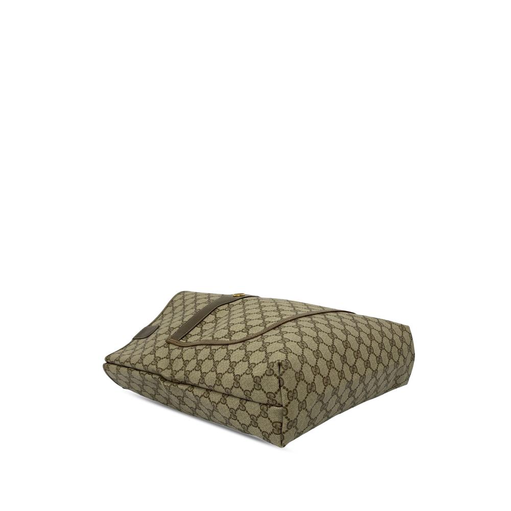 Gucci AB Gucci Brown Beige Coated Canvas Fabric GG Supreme Web Tote Italy