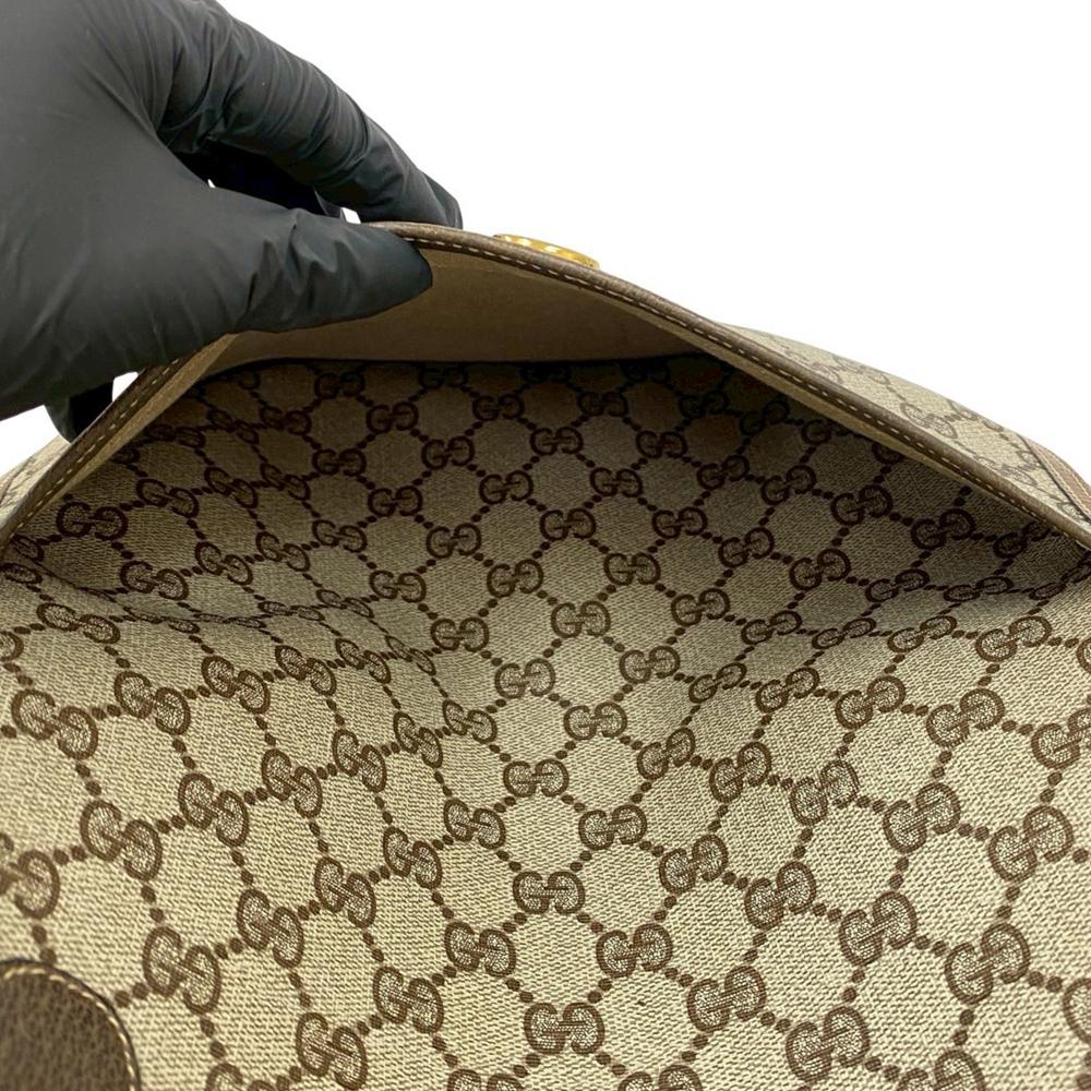 Gucci AB Gucci Brown Beige Coated Canvas Fabric GG Supreme Web Tote Italy