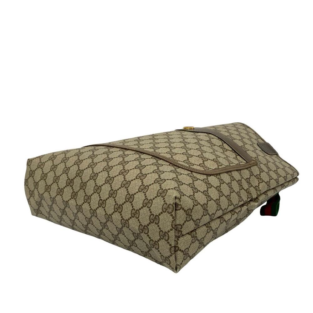 Gucci AB Gucci Brown Beige Coated Canvas Fabric GG Supreme Web Tote Italy
