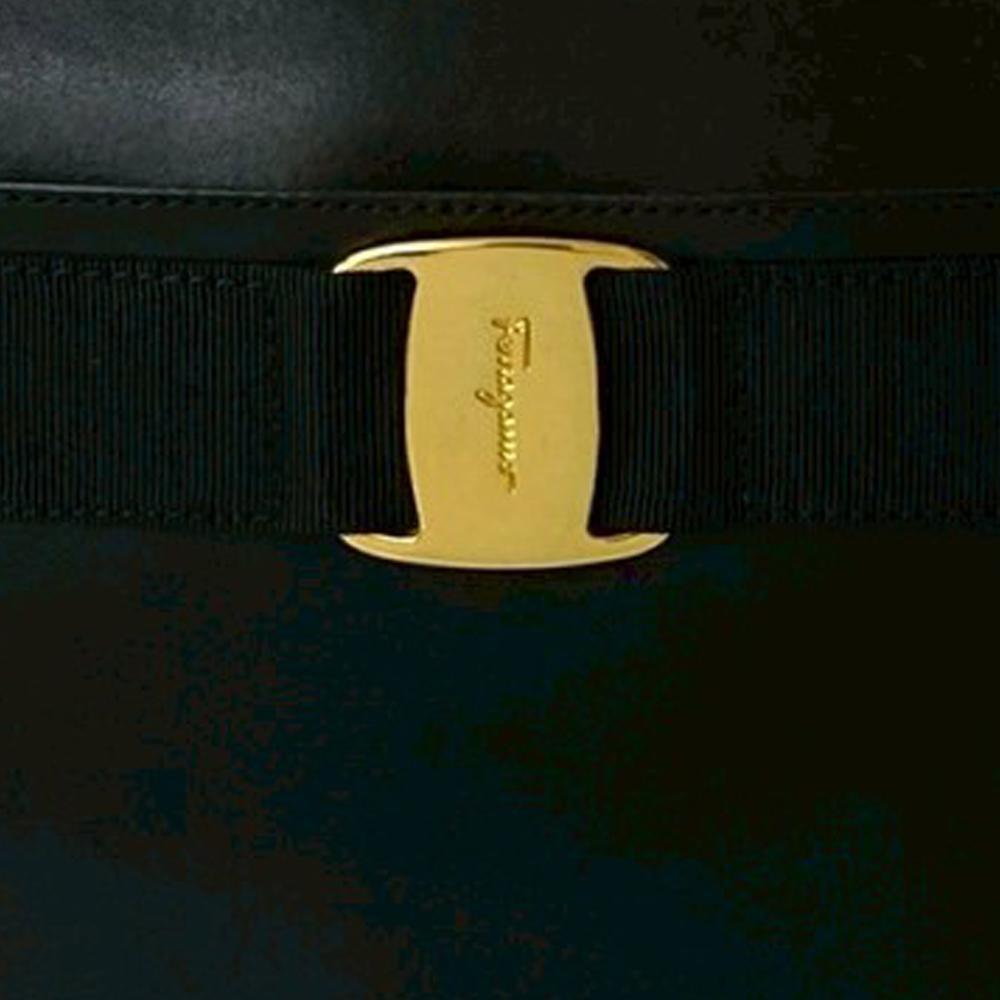 Ferragamo B Ferragamo Black Calf Leather Vara Crossbody Italy