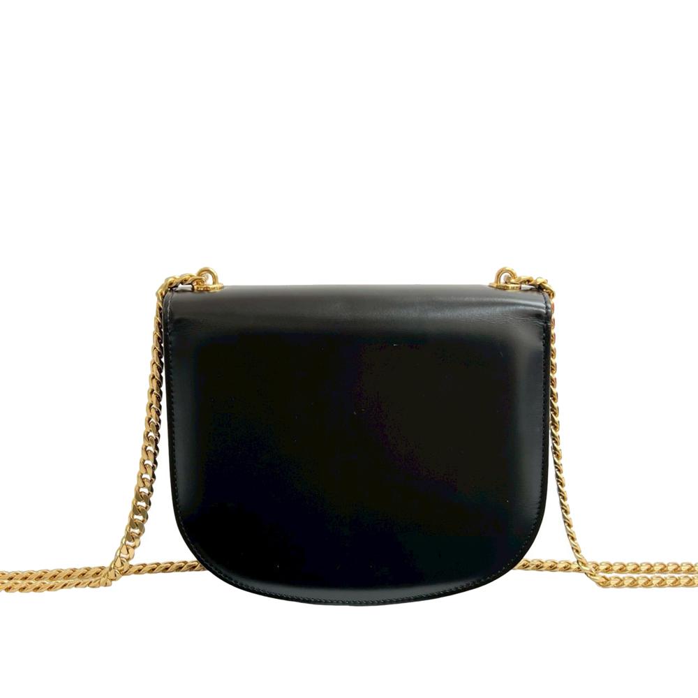 Celine AB Celine Black Calf Leather Teen Shiny skin Triomphe Besace Clea Chain Crossbody France