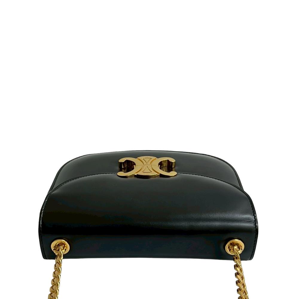 Celine AB Celine Black Calf Leather Teen Shiny skin Triomphe Besace Clea Chain Crossbody France
