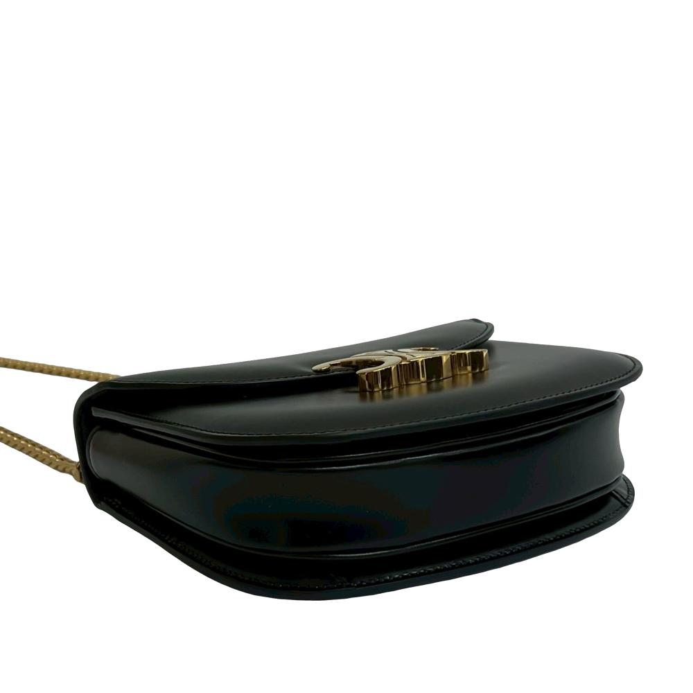 Celine AB Celine Black Calf Leather Teen Shiny skin Triomphe Besace Clea Chain Crossbody France