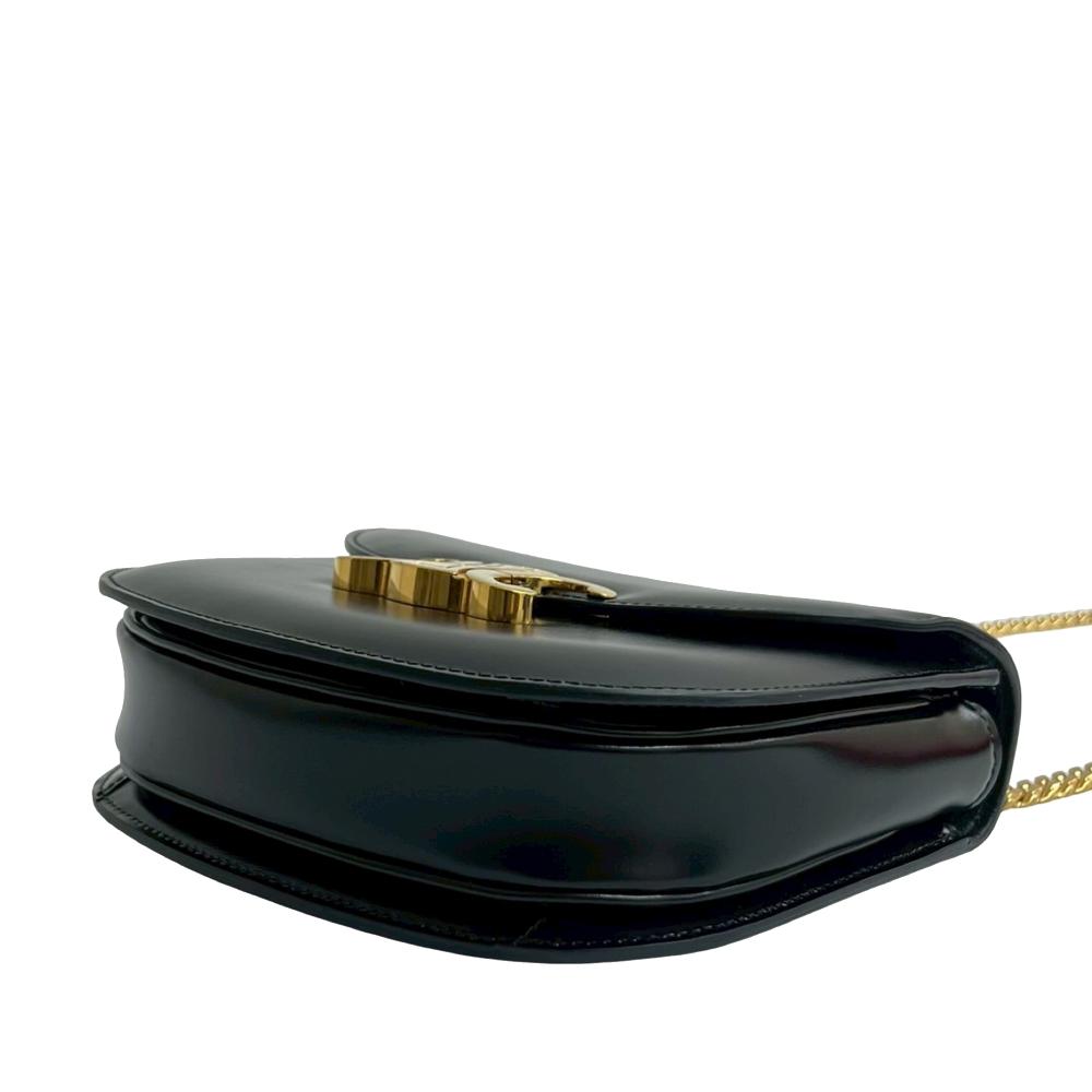 Celine AB Celine Black Calf Leather Teen Shiny skin Triomphe Besace Clea Chain Crossbody France