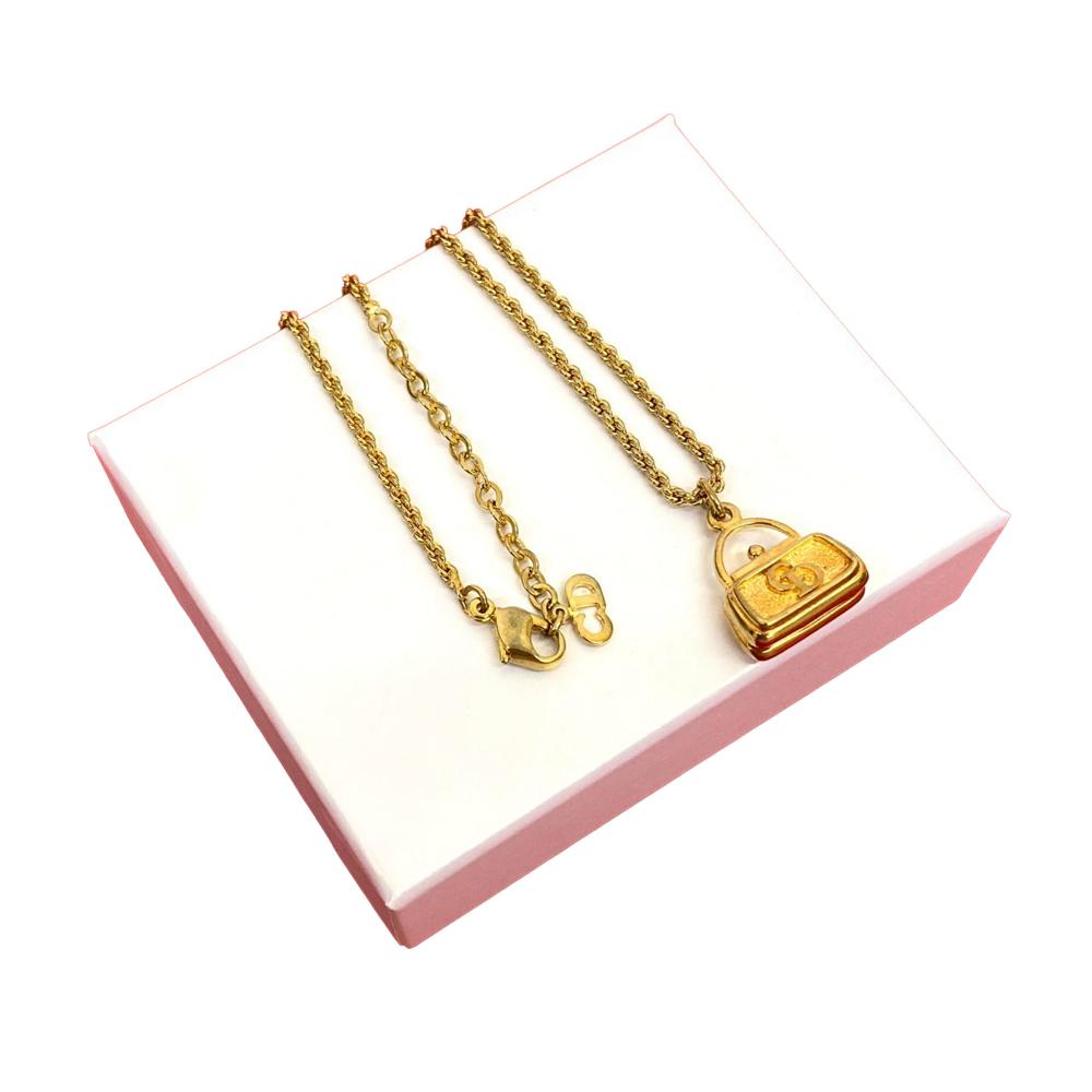 Christian Dior AB Dior Gold Gold Plated Metal CD Logo Bag Pendant Necklace France