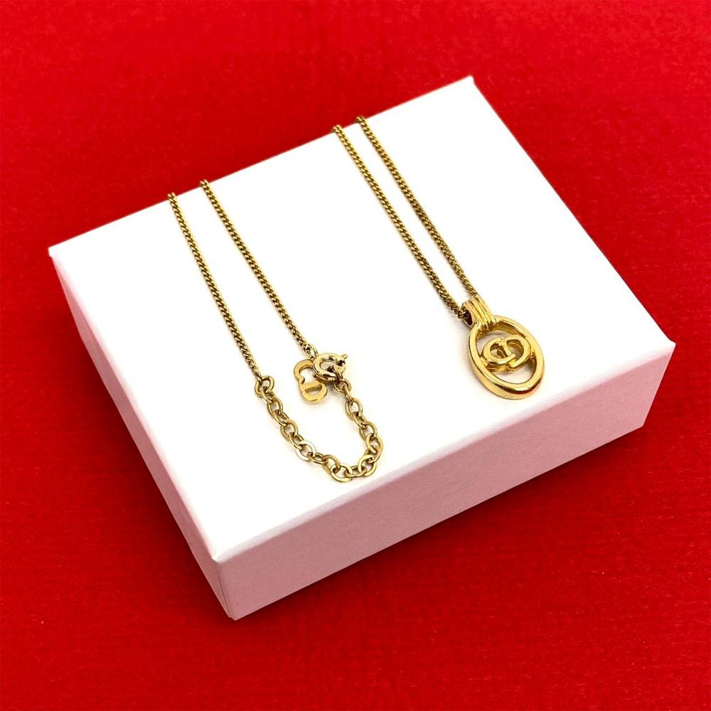 Christian Dior AB Dior Gold Gold Plated Metal CD Logo Pendant Necklace France