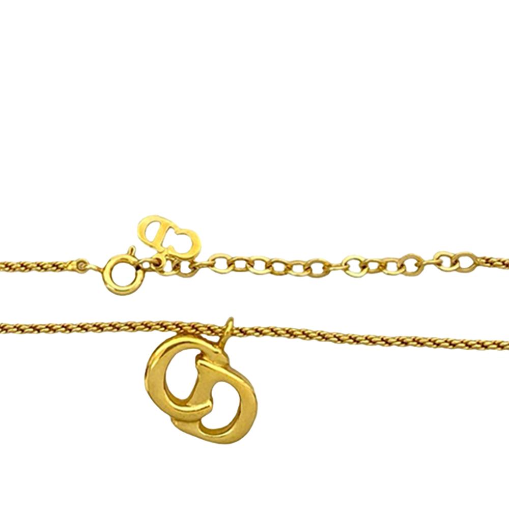 Christian Dior B Dior Gold Gold Plated Metal CD Logo Pendant Necklace France