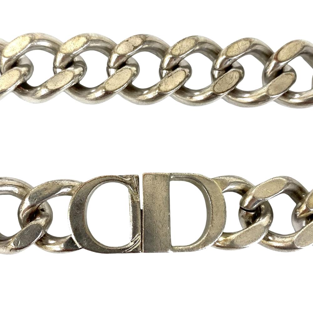 Christian Dior B Dior Silver Silver Plated Metal CD Logo Chain Link Necklace France