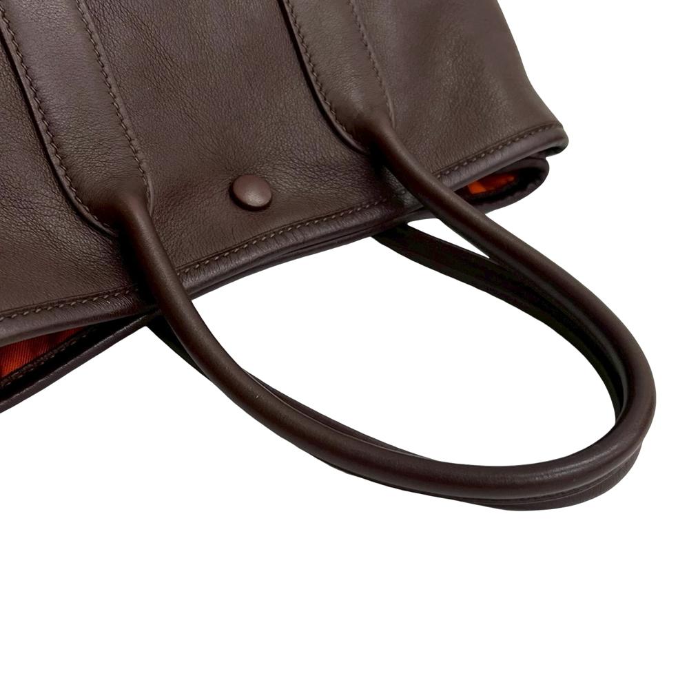 Hermès B Hermès Brown Dark Brown Calf Leather Swift and Silk Bolduc Twilly Garden Party 23 France