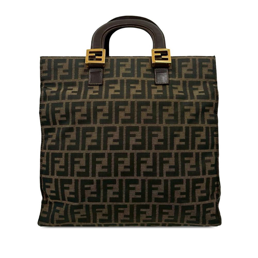 Fendi AB Fendi Brown Canvas Fabric Zucca Twins Tote Italy