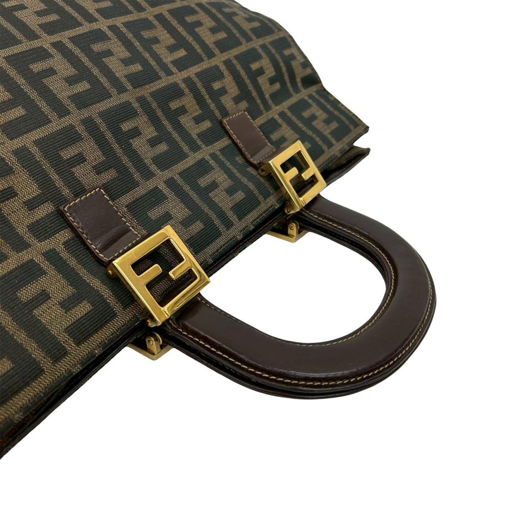 Fendi AB Fendi Brown Canvas Fabric Zucca Twins Tote Italy