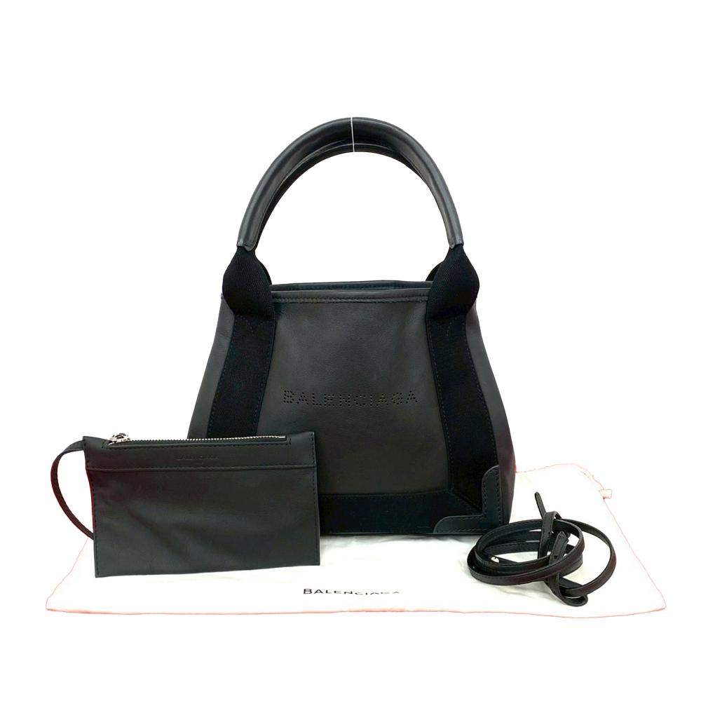 Balenciaga AB Balenciaga Black Calf Leather skin Perforated Navy Cabas Tote XS Italy