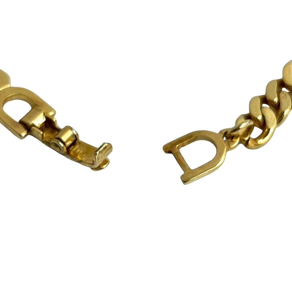 Christian Dior AB Dior Gold Gold Plated Metal CD Logo Rhinestone Cuban Chain Link Necklace Germany